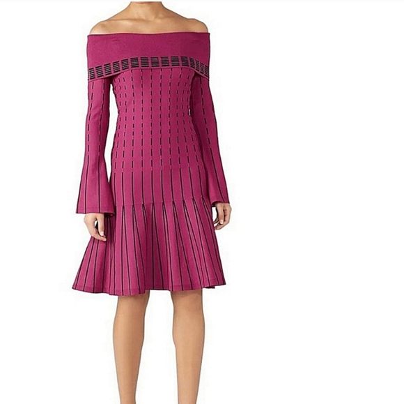 Prabal Gurung Dresses & Skirts - *Prabal Gurung - Collective Stripe Off The Shoulder Dress Knit Raspberry - 4